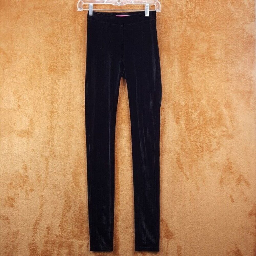 ALICE + OLIVIA Leggings Womens XS Black Pull On Ribbed Velour Stretch Velvet